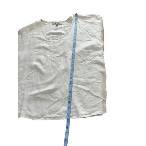 Flax Blouse Beige Linen Short Sleeve‎ Scoop Neck Lagenlook Coastal Grandma Large - Picture 12 of 12